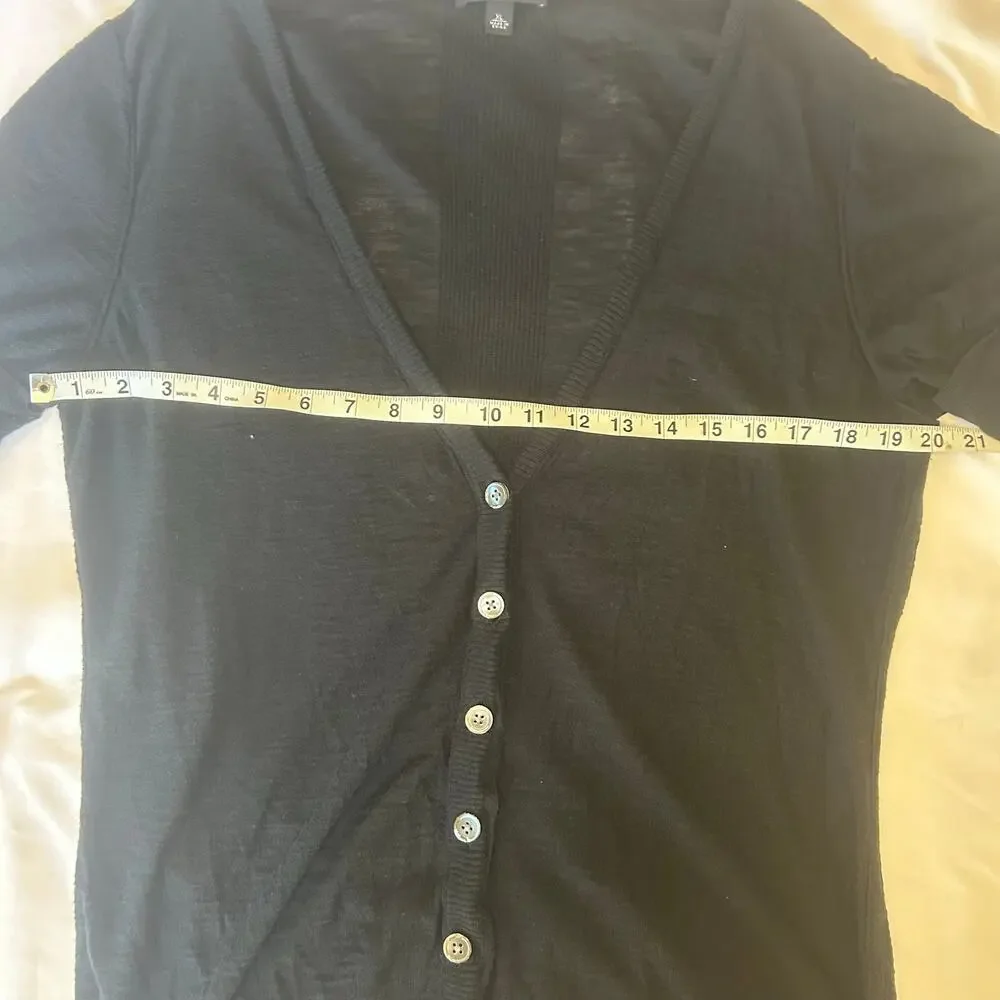 Banana Republic Cotton Black Cardigan short sleeve soft V neck Women XL